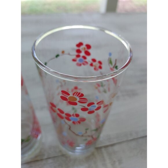 2 Ocean Thailand Red White Blue Flower Cherry Blossom Poppy Highball Glass VTG - Picture 4 of 7